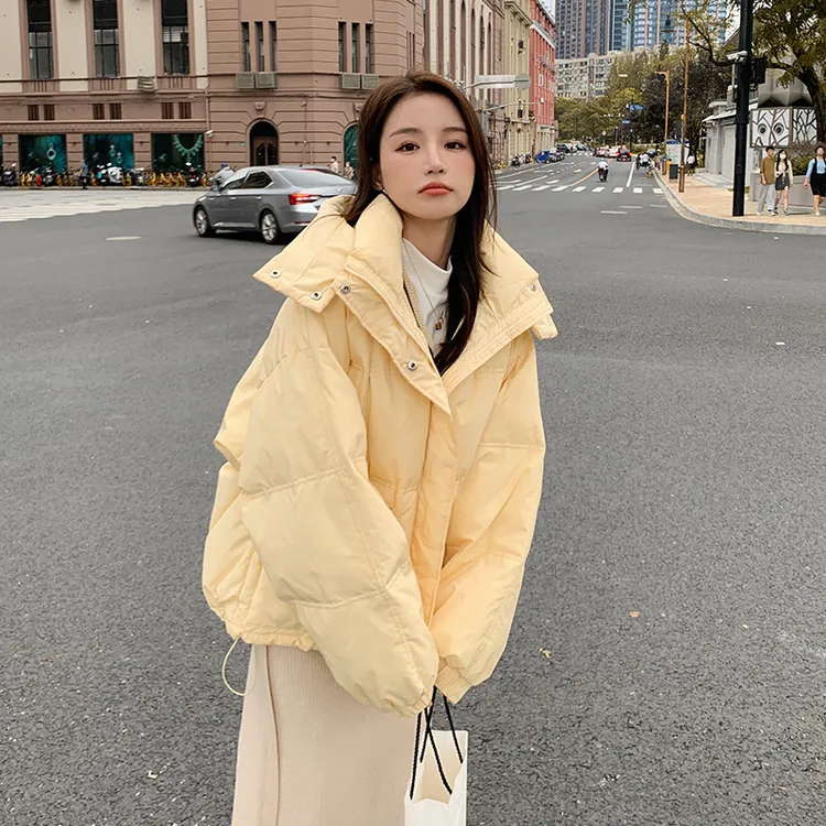 黄色立领羽绒服女2025年冬季新款显瘦学院风超好看加厚白鸭绒外套