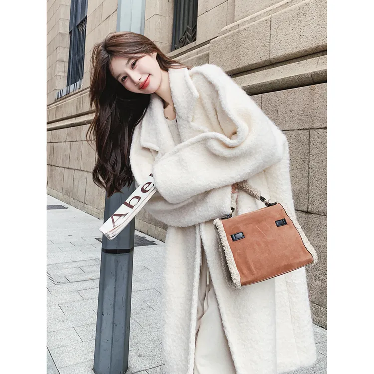 奶白色圈圈呢大衣女2025秋冬新款今年流行洋气慵懒风冬季毛呢外套