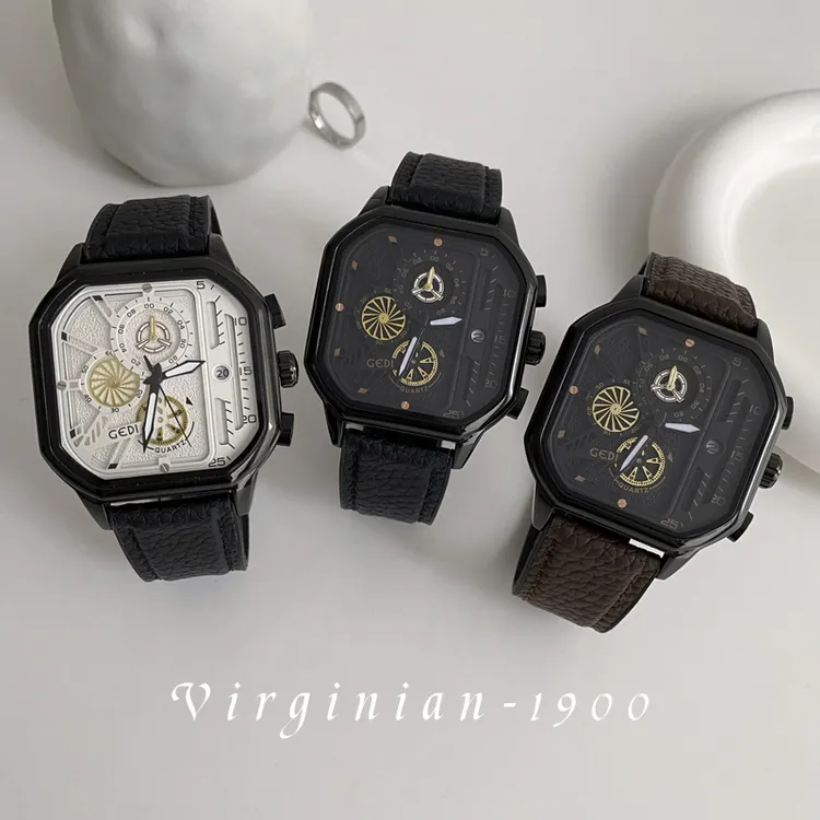【Virginian1900】高级感方形时尚计时器多功能防水石英手表男表