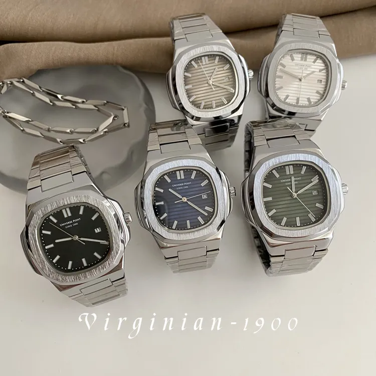 【Virginian1900】方形鹦鹉螺日历夜光钢带石英防水正品时尚男手表商品图