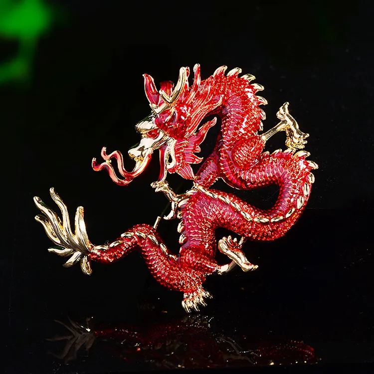 铜合金胸针 中国红生肖龙胸针珐琅手绘祥龙胸针简约大气西装配饰