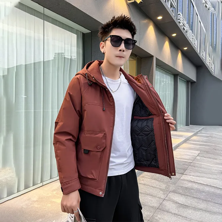 新款男士连帽冲锋衣二棉加厚短款休闲保暖冬季外套秋冬防风时尚