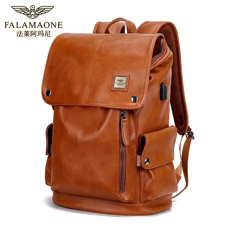 法莱阿玛尼正品男双肩包男士高端真皮商务时尚电脑包休闲旅行背包