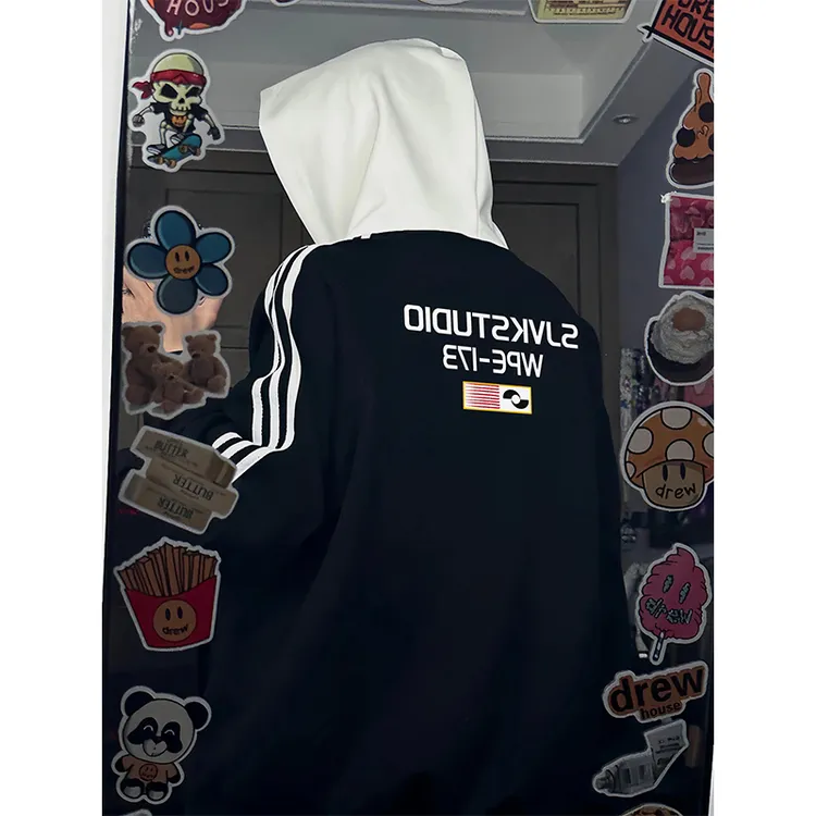 国潮牌美式复古开衫连帽卫衣男春秋季新款情侣高街宽松帽衫外套潮