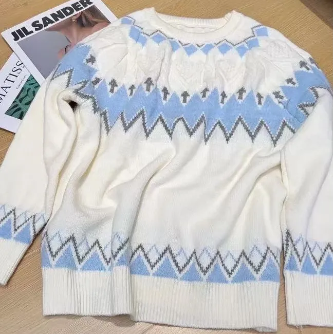 DIYUN/帝韵圣诞节费尔岛复古毛衣女秋冬2024新款慵懒风宽松针织衫