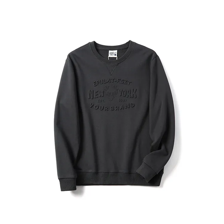 长袖立体印花2024秋冬新款卫衣圆领套头纯色宽松打底美式休闲百搭