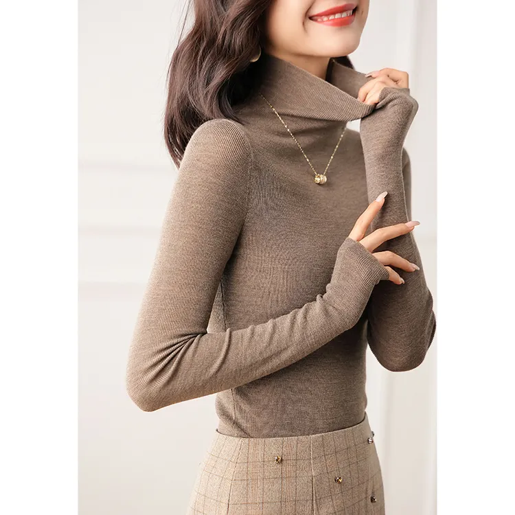 18针德国美利奴羊毛天花板高领长袖打底针织衫女秋冬51A063198