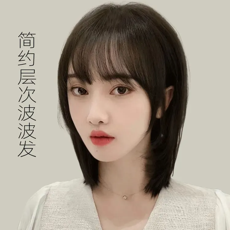 假发头皮假发真发狼尾刘海颅顶造型发片递针蓬松女生短发洋气品质