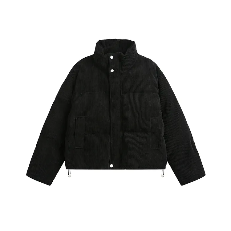 冬季纯色灯芯绒立领短款棉衣男女加厚保暖面包服潮流肌理感外套