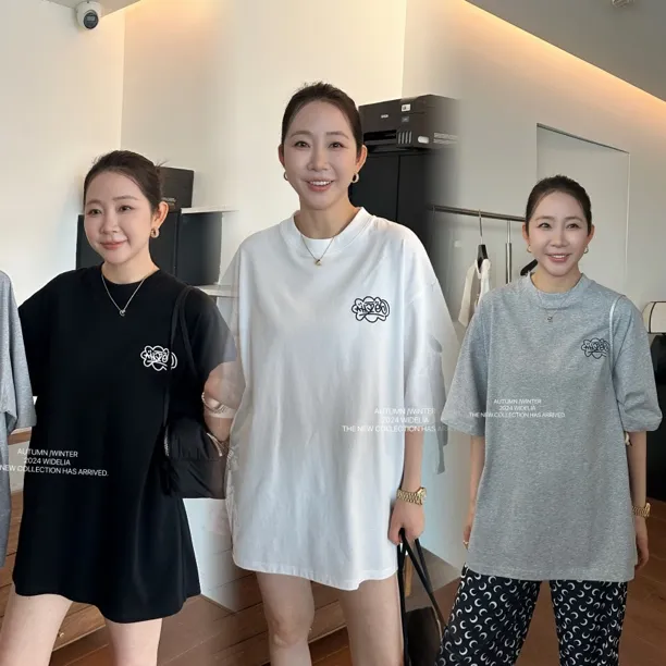 widelia后背涂鸦短袖T恤女8329韩版宽松百搭中长款夏季新款大版T