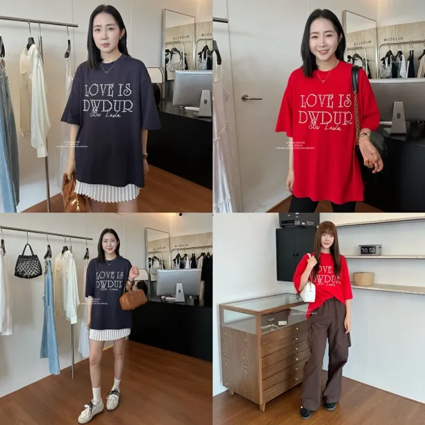 widelia美式复古设计立体珍珠字母T恤女8213夏季新款圆领短袖体恤