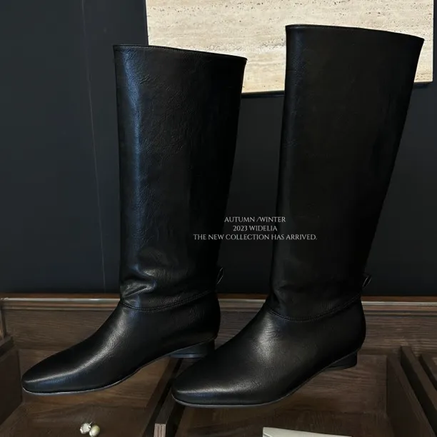 widelia秋冬新款高筒方头低跟不过膝长靴女百搭显瘦骑士靴1628