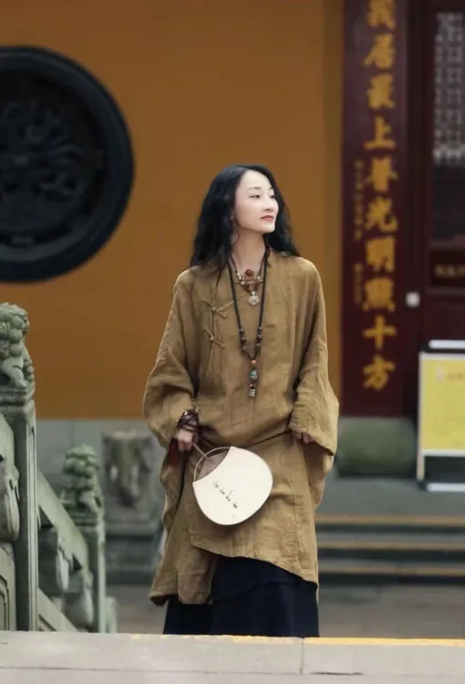 【静一棉麻】  姜黄 宽松 百搭 定制版旗袍时尚