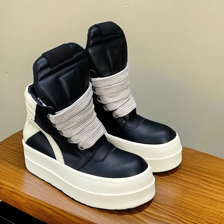 情侣款特大码欧美ro高帮鞋真皮带倒三角休闲潮流板鞋增高短靴潮鞋