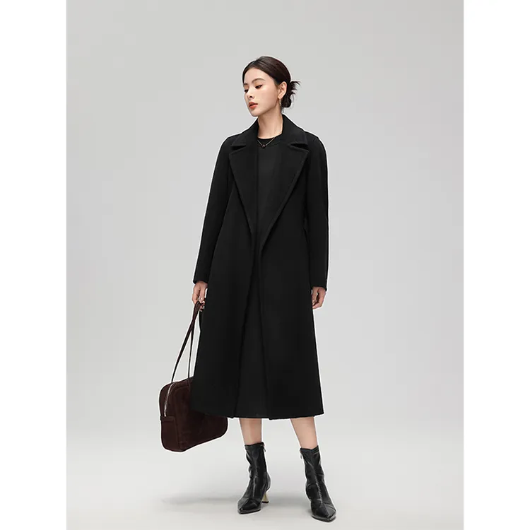 YOSILNNA/悦诗娜长款轻奢显瘦秋冬黑色气质加内胆保暖高级大衣