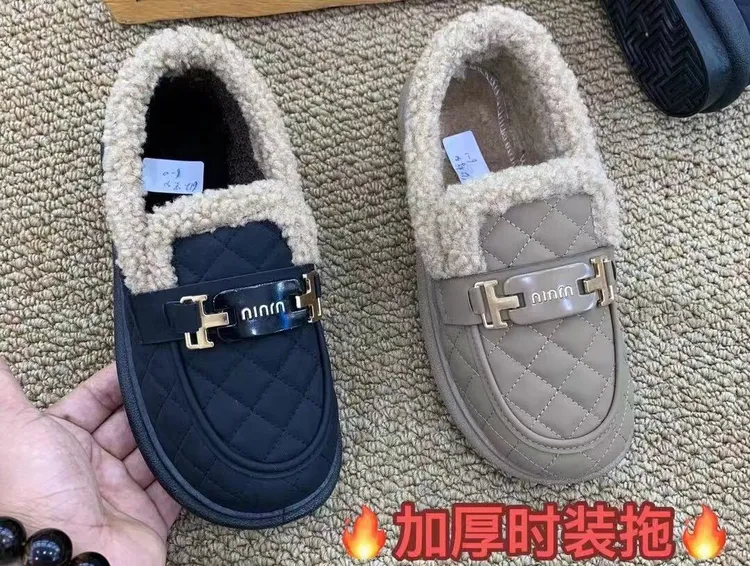 毛毛鞋 豆豆鞋女2024秋冬季保暖加厚百搭软底