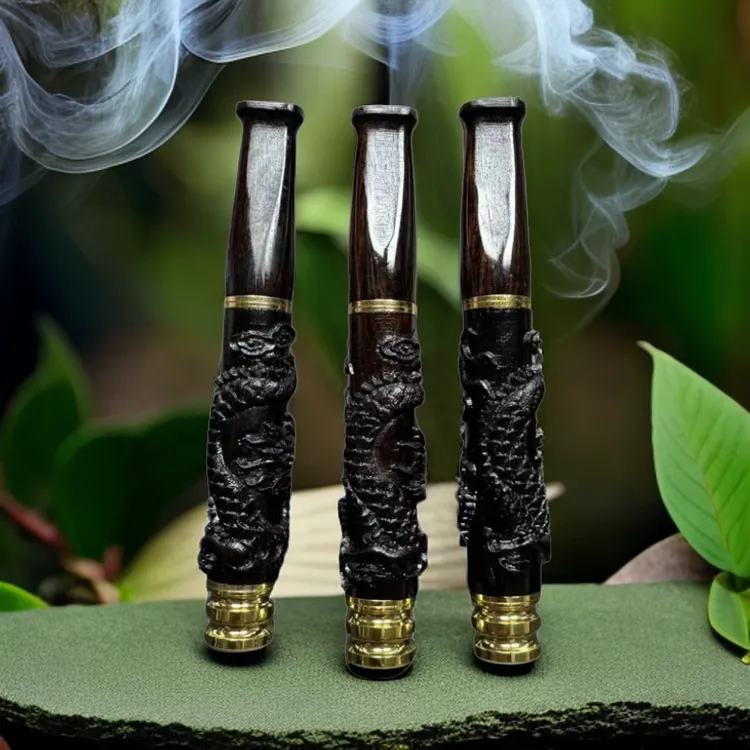 黑檀木浮雕龙双过滤烟嘴(粗中细)三用精美实木手工吸烟过滤器烟具