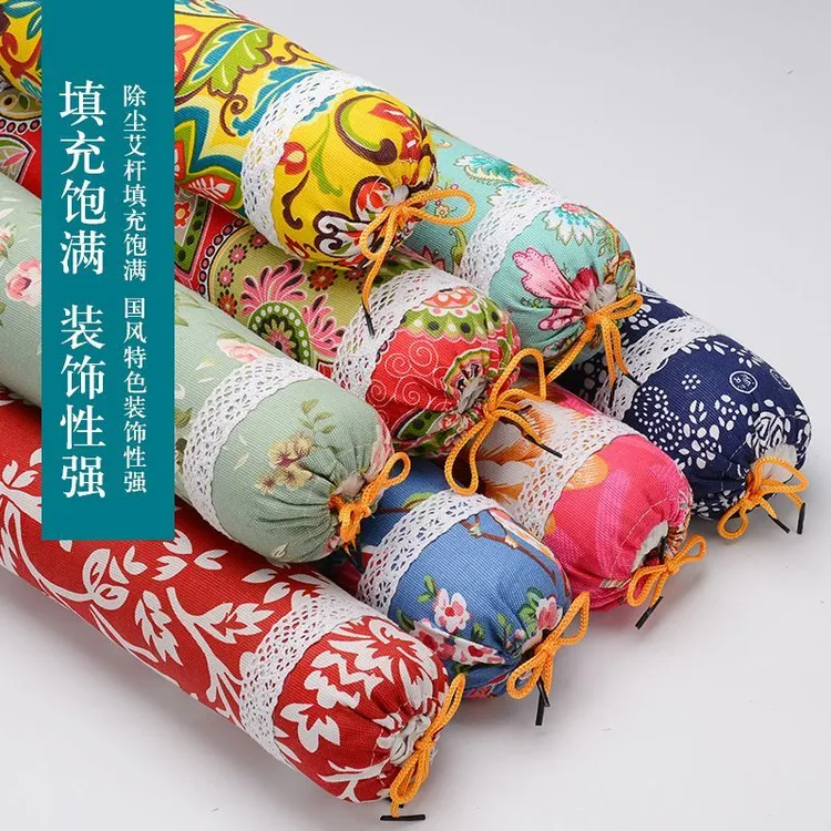 纯棉老粗布枕套一对成人圆柱型糖果枕套颈椎修复保健枕送内胆套