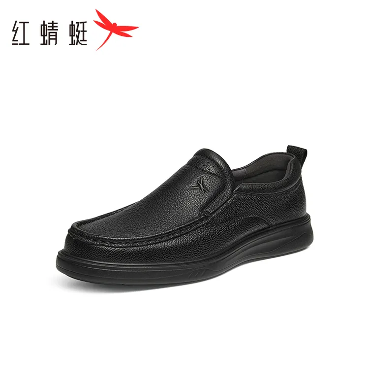 红蜻蜓羊皮通勤软底鞋商务夏季皮鞋男款真皮雕花男鞋运动防滑爆款