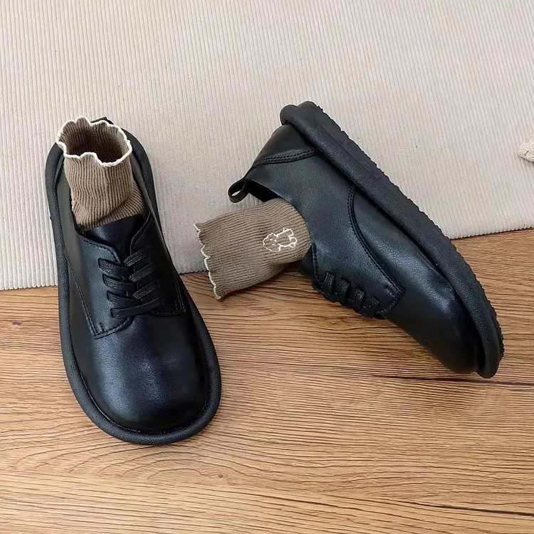 2025-8韩版复古文艺宽头小皮鞋女2023真皮透气软底休闲鞋显瘦单鞋