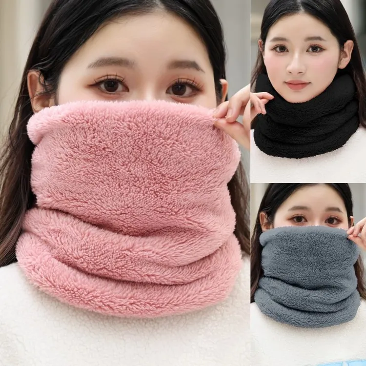 毛绒围脖女秋冬季加绒加厚护颈保暖防风双面戴围巾男士护颈椎脖套