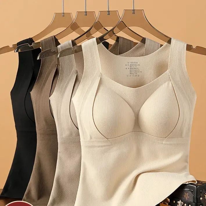 德绒保暖吊带背心女2025新款秋冬内搭加绒发热无痕带胸垫一体内衣