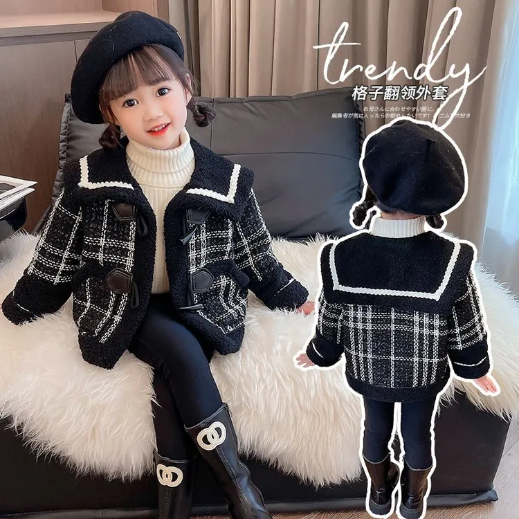 女童2025小香风时髦春装网红加绒秋冬套装女宝宝加绒外套儿童加厚