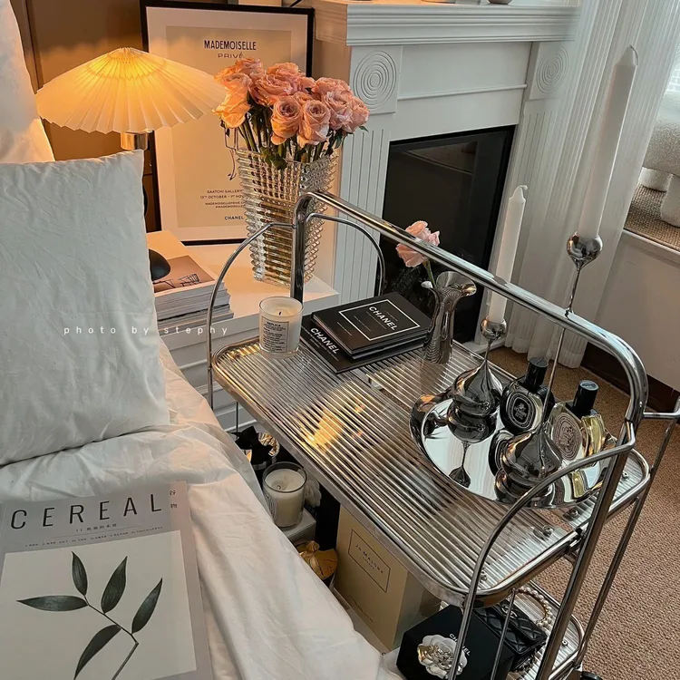 中古推车可折叠移动玻璃推车酒水餐车网红ins透明玻璃置物边几