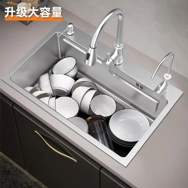 家韵日式水槽304加厚不锈钢拉丝手工台上台下厨房洗菜水池