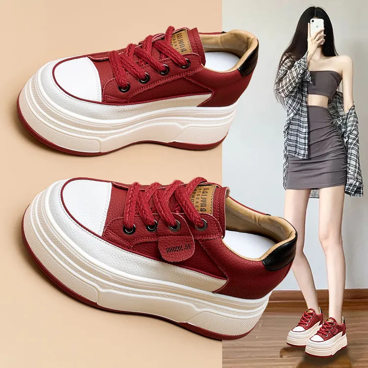 【增高8CM】2025秋冬新款小白鞋女平底真皮韩版百搭爆款舒适免系带