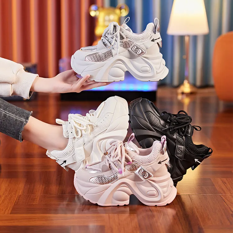 【增高8CM】夏季小个子透气百搭ins女鞋厚底休闲平底老爹鞋软底防滑