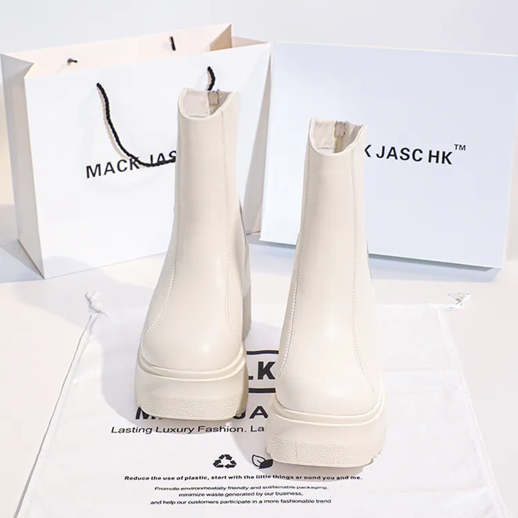 香港MACKJASCHK真皮靴子小个子12CM马丁靴秋冬新款厚底增高短靴女