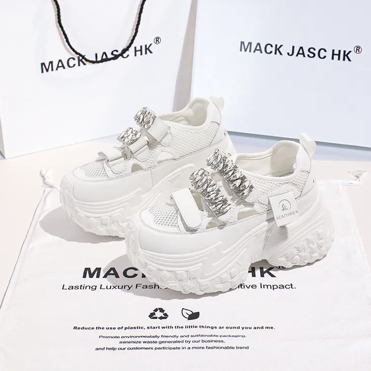 香港MACKJASCHK老爹鞋女2024夏秋新款时尚水钻厚底内增高休闲女鞋