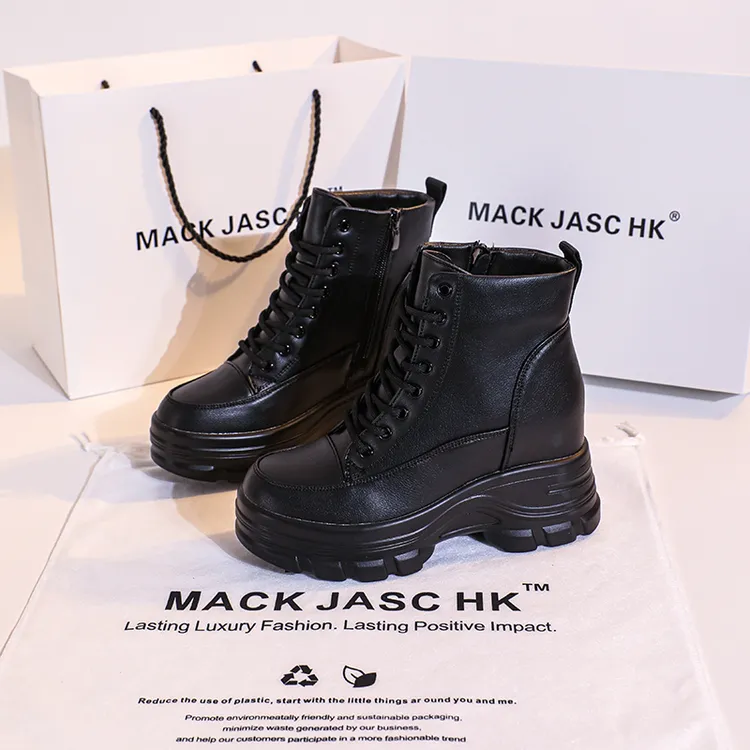 香港MACKJASCHK高帮小白2024秋冬新款百搭厚底内增高9CM老爹鞋女