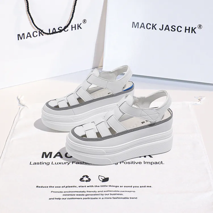 香港MACKJASCHK坡跟包头罗马鞋2024夏季新款松糕厚底小个子凉鞋女