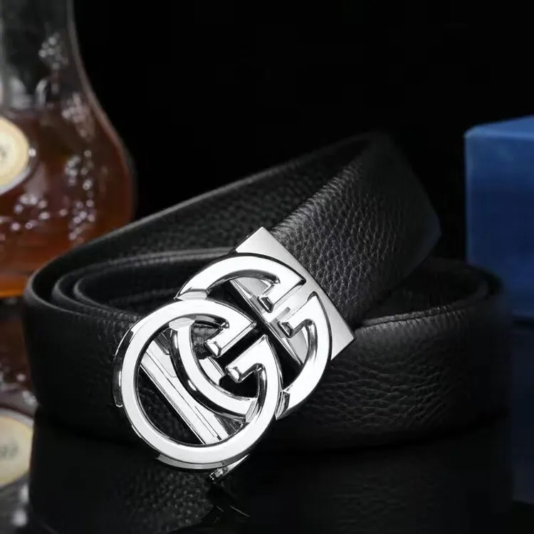 真牛皮皮带荔枝纹二层牛皮自动扣腰带休闲商务字母扣中青年皮腰带