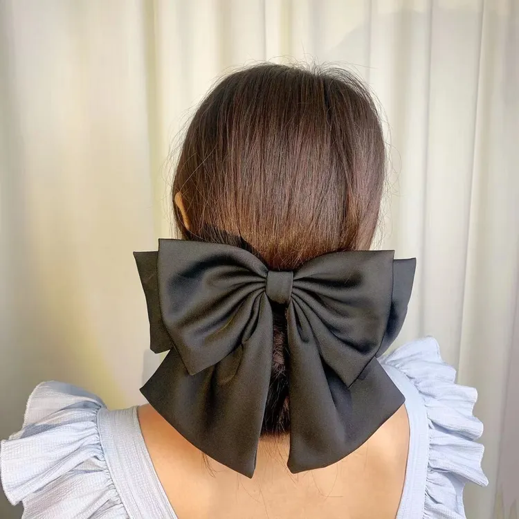 韩版缎面显脸小超大号蝴蝶结发夹酒红色百搭弹簧夹头饰后脑勺抓夹