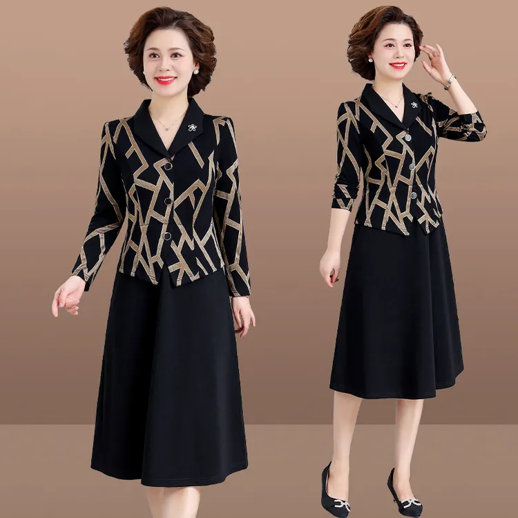 小个子妈妈秋装连衣裙洋气大码2025新款中老年女春秋气质高贵裙子