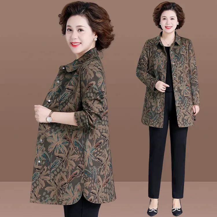 洋气妈妈秋装薄款上衣外套2025新款中老年人女装春秋季中长款风衣
