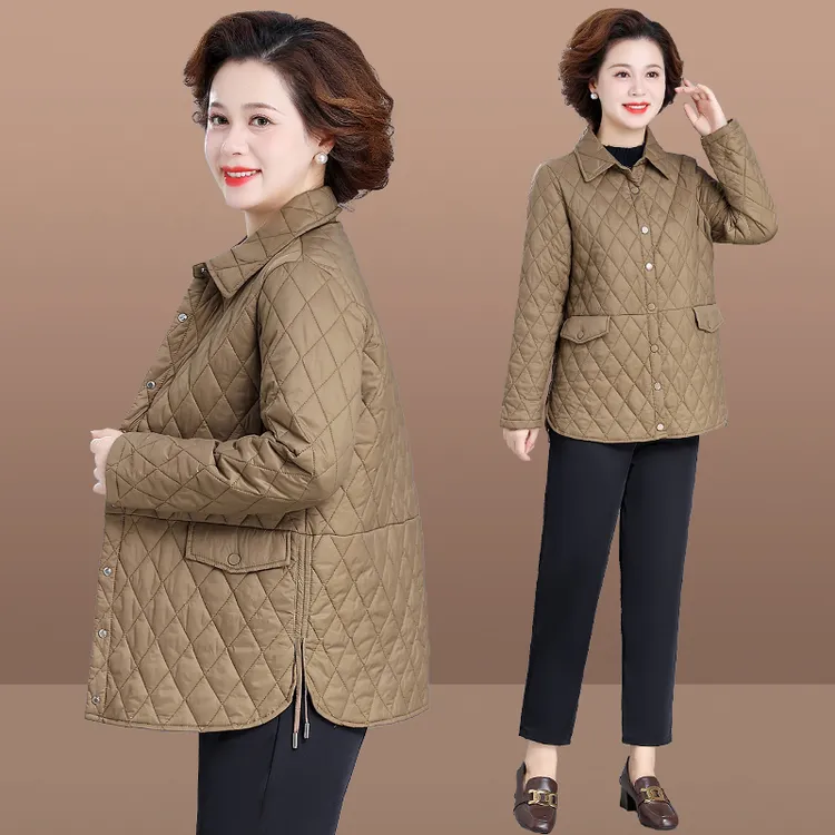 妈妈时尚秋装夹棉外套加肥加大码2025新款中老年女装秋冬轻薄棉服