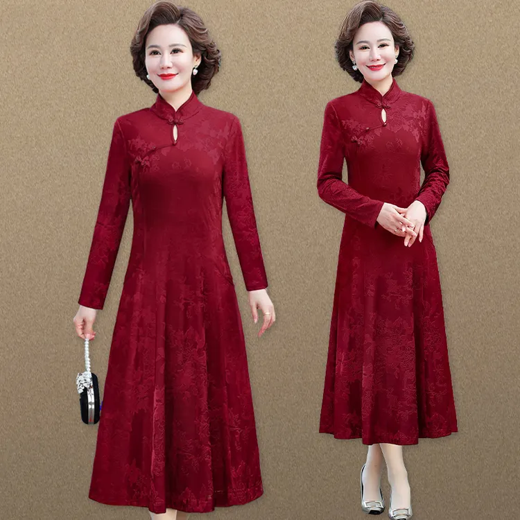 民族风秋女装新款妈妈婚宴礼服复古汉服中国风中式改良旗袍连衣裙