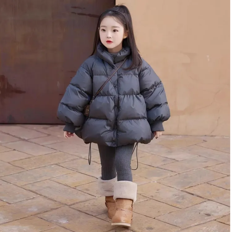 女孩洋气羽绒服冬季童装保暖休闲服气质女宝宝灰色白鸭绒外套冬装