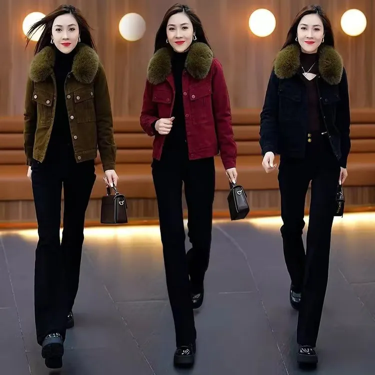 秋冬厚外套加绒加厚妈妈装冬季短款洋气休闲上衣女外套百搭显瘦