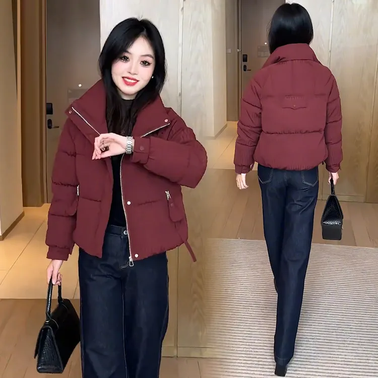 时尚洋气加厚立领棉服女2024冬季新款显瘦百搭小个子保暖棉衣外套