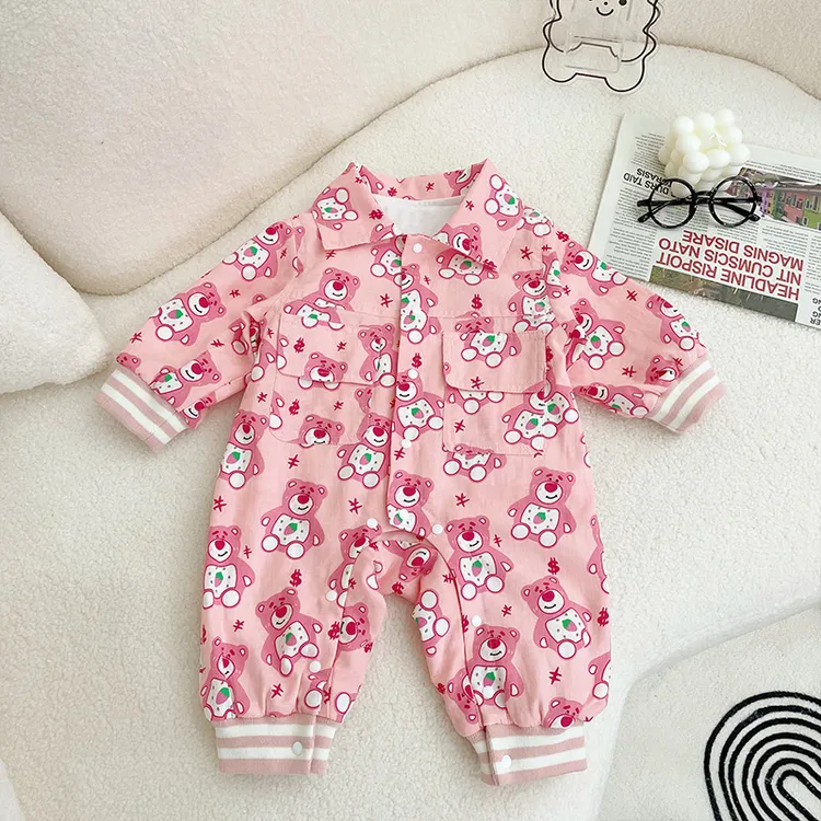 QQ【草莓熊】初生婴儿衣服网红春秋装连体衣宝宝满月百天哈衣长袖爬