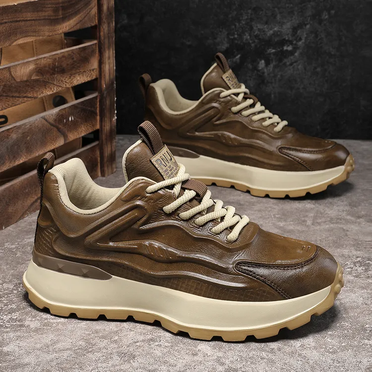 男鞋2025秋冬新款男士时尚皮面复古运动鞋厚底增高爆款跑步老爹鞋