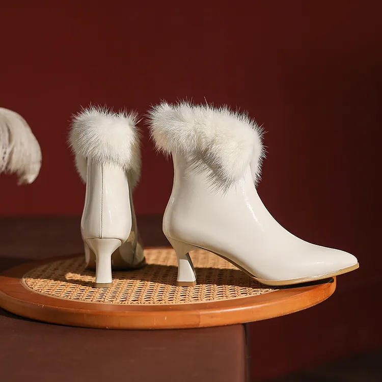零尚舞度《雪精灵》头层牛皮女鞋秋冬短靴真皮水貂毛女靴新款9200