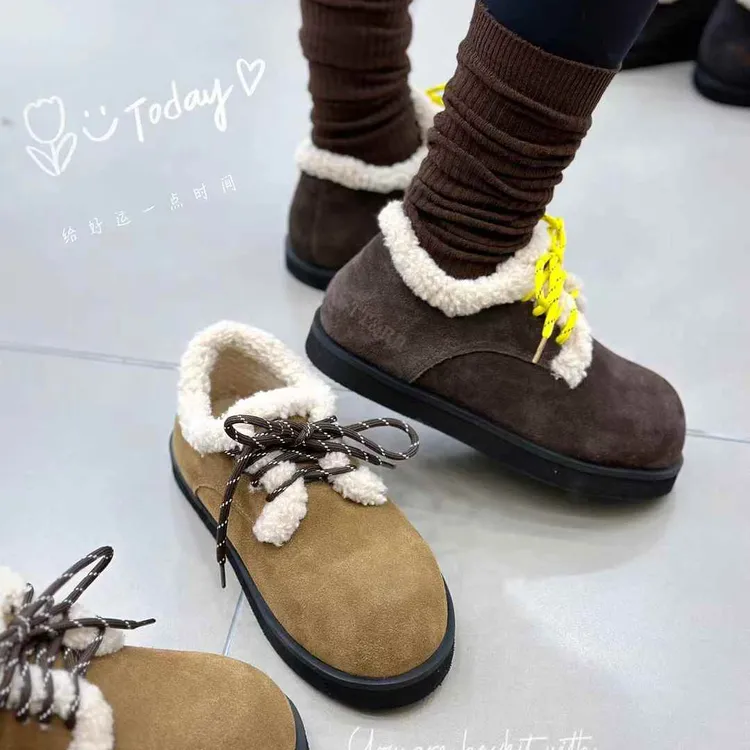 新款女士秋冬真皮勃肯鞋加绒棉鞋小皮鞋软底英伦风短靴厚底靴复古