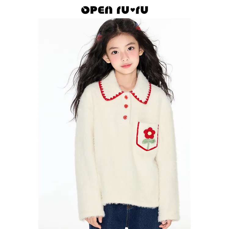 Opennunu女童polo翻领上衣秋冬新款中大童炸街亲肤宽松休闲卫衣