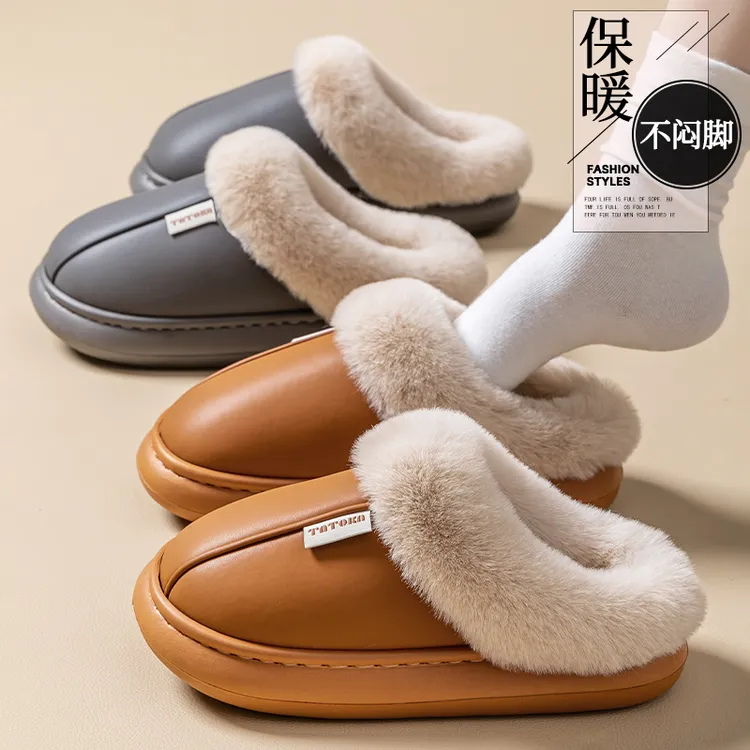 棉拖鞋情侣款居家日用厚底加绒保暖防滑待客外穿耐磨防水月子拖鞋